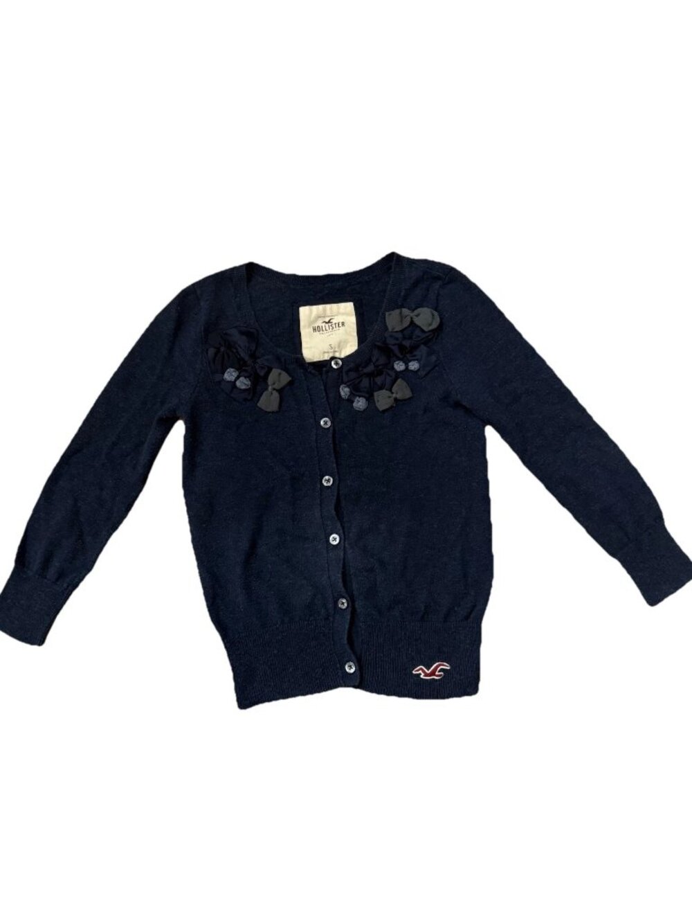 Hollister Sweater Navy Blue V Neck Cardigan Y2K Preppy Women's Small